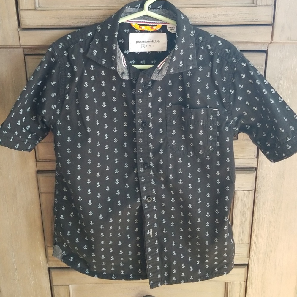 Black button down shirt with white small anchors